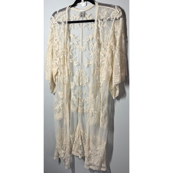Womens Embroidered Floral Lace Butterfly Crochet Drop Shoulder Cardigan Size S/M - Picture 1 of 11
